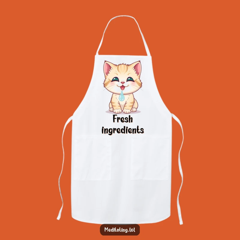 Funny Kitten Dewdrop Apron: Smiling Cat Touching Water, Kitchen Charm, Cute Gift