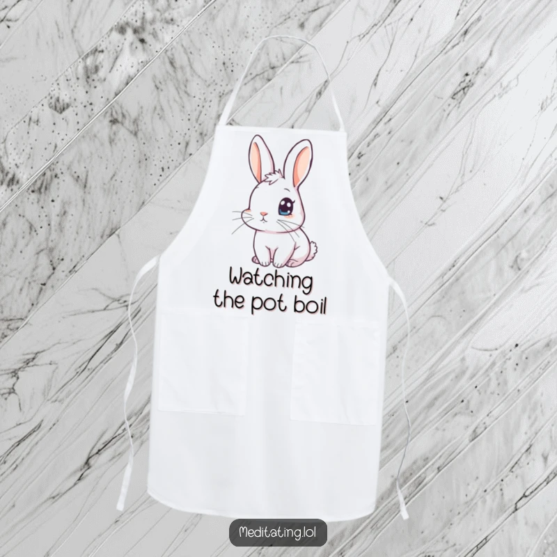 Funny rabbit apron showing a curious rabbit with one eye open, adding humorous and practical flair to kitchen tasks.