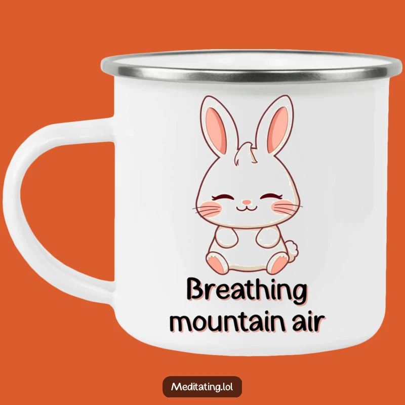 Funny Serene Rabbit Enamel Camping Mug: Peaceful Adventures