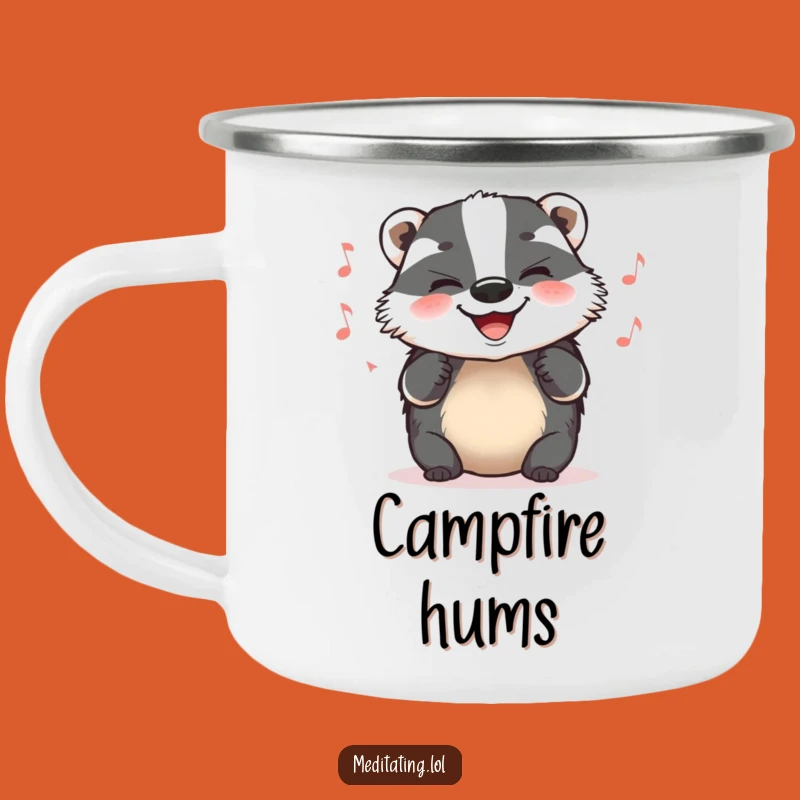 Funny Badger Hum Camping Mug: Grinning Outdoor Tune Gift