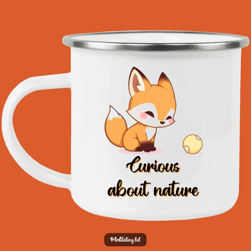 Funny Curious Fox Enamel Camping Mug: Adventure and Intrigue