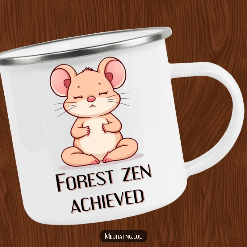 Funny Mouse Camping Mug: Durable mug with a meditating mouse, for peaceful outdoor enjoyment and a touch of humor.