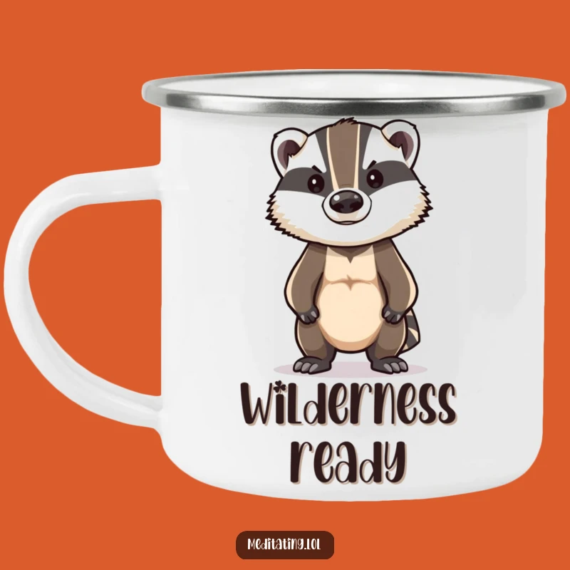Funny Badger Camp Mug: Stoic Pose Enamel Cup, Brave Outdoors Gift