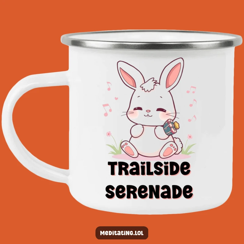 Funny Bunny Camp Mug: Humming Melody Enamel Cup, Music Outdoors Gift