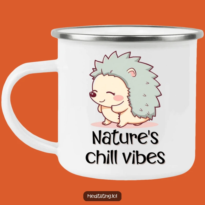Funny Giggling Hedgehog Enamel Camping Mug: Adventure and Laughter Outdoors