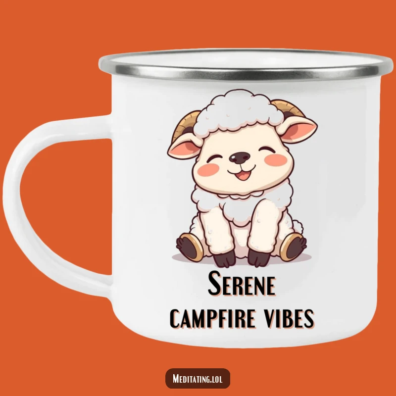 Funny Giggling Sheep Camping Mug, Durable Relaxed Pose Enamel Cup for Outdoor Laughs