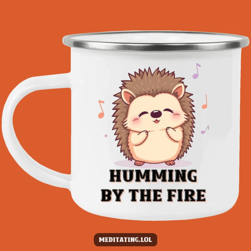 Funny Hedgehog Hum Camping Mug: Durable, Cute Music Lover Enamel Cup, Perfect Outdoor Gift