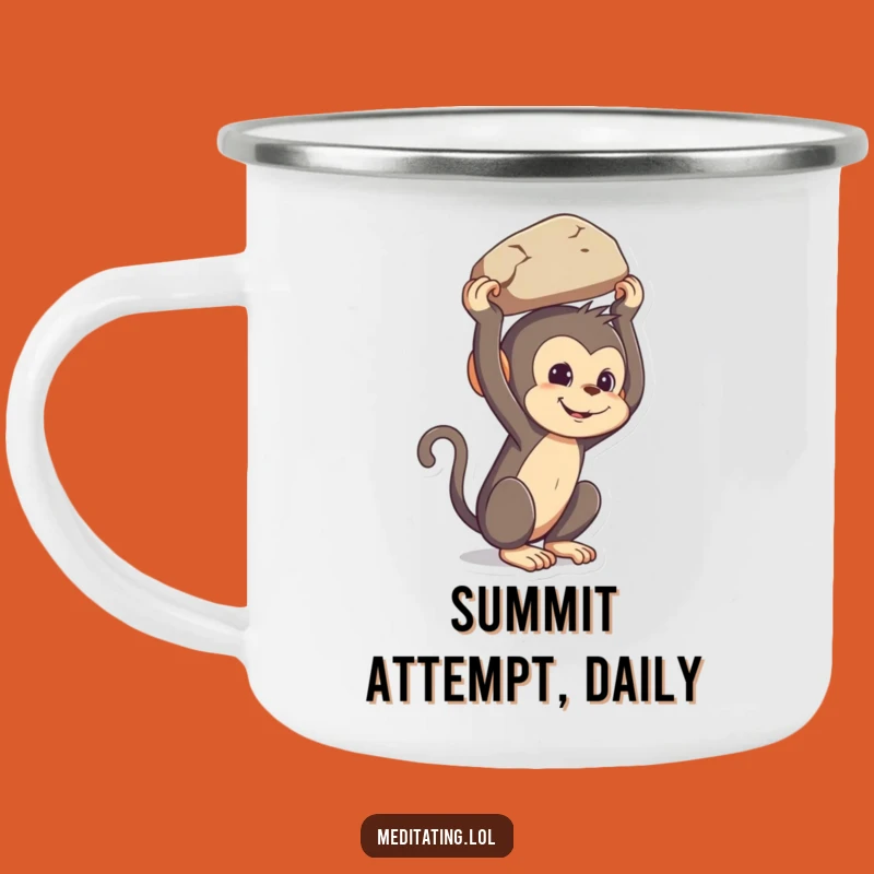Funny Monkey Balancing Rock Camping Mug: Adventure with Primate Charm