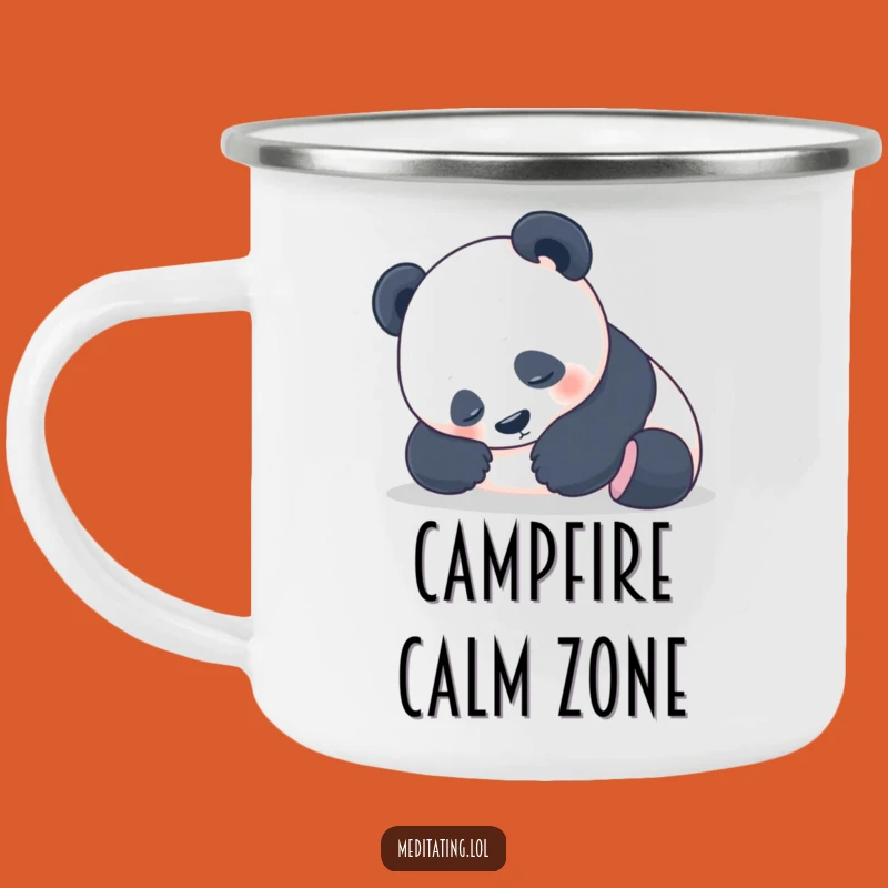 Funny Panda Camp Mug: Peaceful Pose Enamel Cup, Relaxation Outdoors Gift