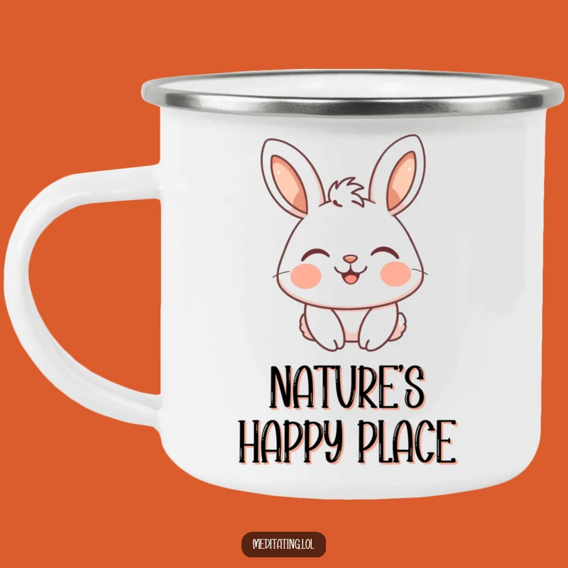 Funny Rabbit Camp Mug: Serene Smile, Perfect Outdoor Joy Gift