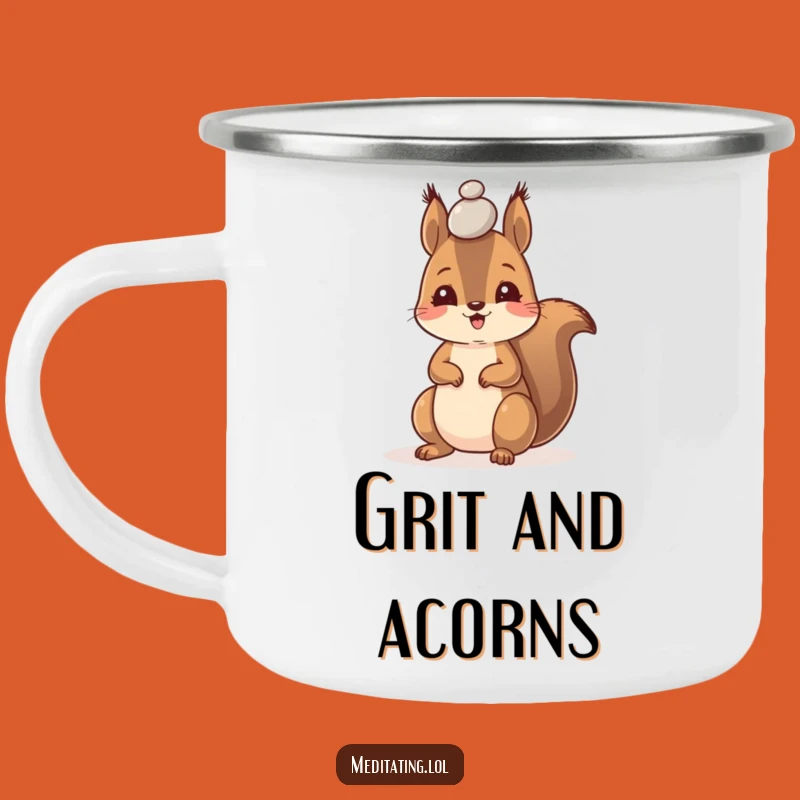 Funny Squirrel Camping Mug, Durable Pebble Balance Enamel Cup for Outdoor Focus