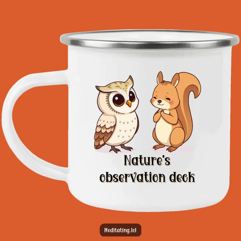 Funny Owl Squirrel Camping Mug: Curious Outdoor Adventure Gift