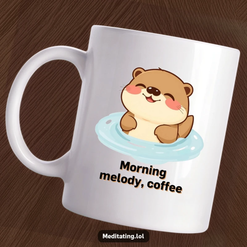 Funny Otter Mug: A happy otter floats on its back, humming softly with its eyes closed, exuding pure joy.
