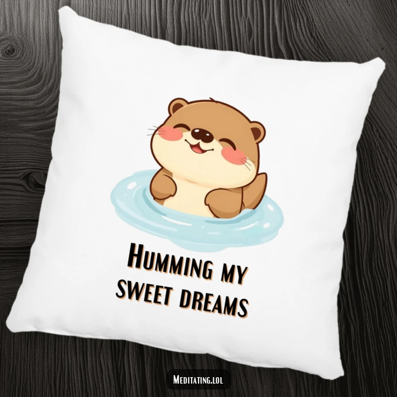 Funny Otter Pillow: A plush pillow with a funny otter humming happily while floating, bringing comfort and cheer.