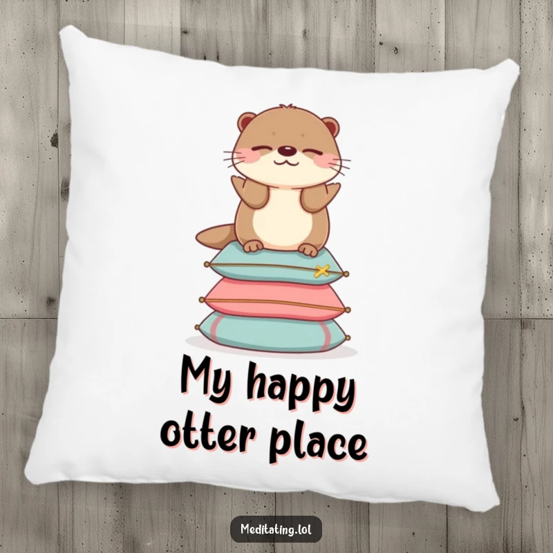 Funny otter pillow depicting a balanced otter with closed eyes on cushions, offering comfort and tranquility.