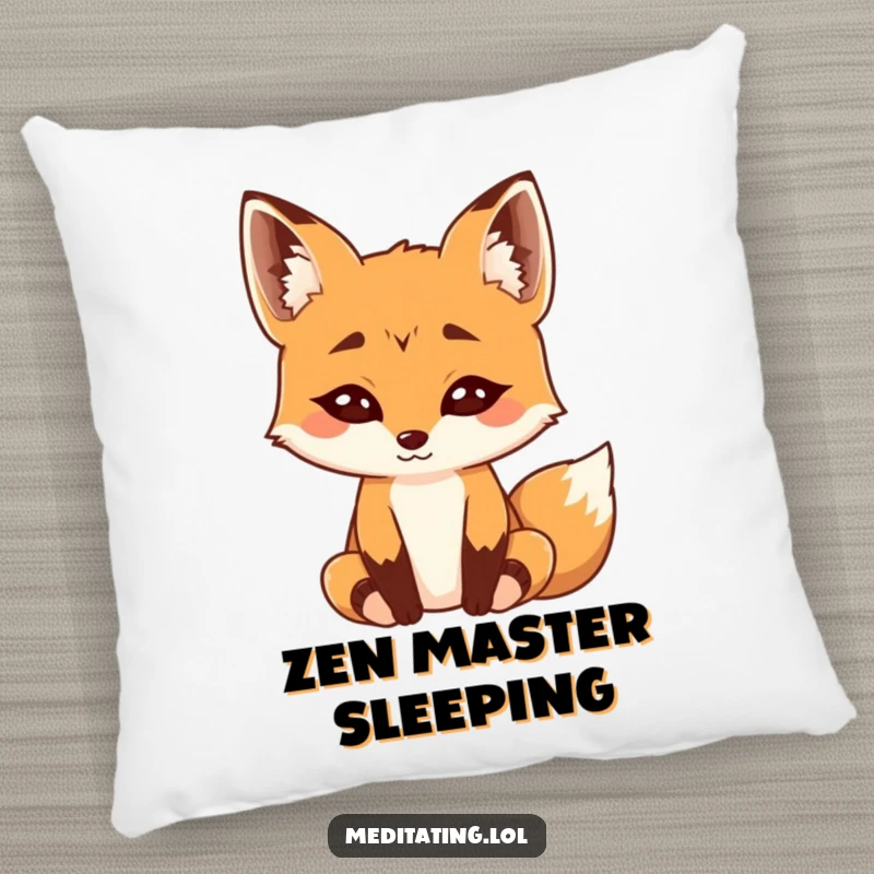 Funny Pillow: A curious fox with raised eyebrows is depicted in a state of humorous, deep meditation.