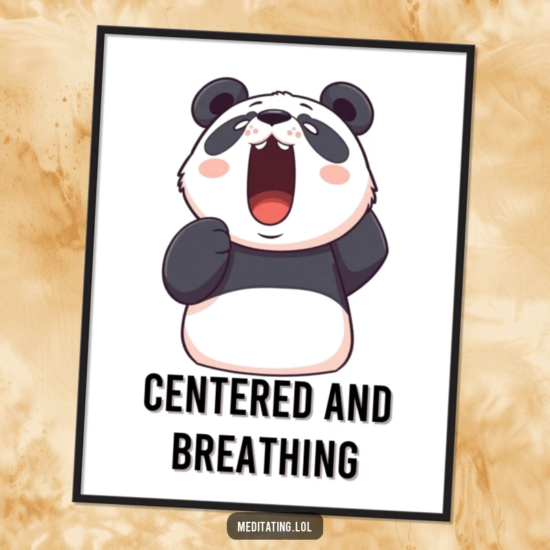 Funny panda digital art print of a determined panda taking a deep, visible breath upwards, bringing humorous calm to walls.