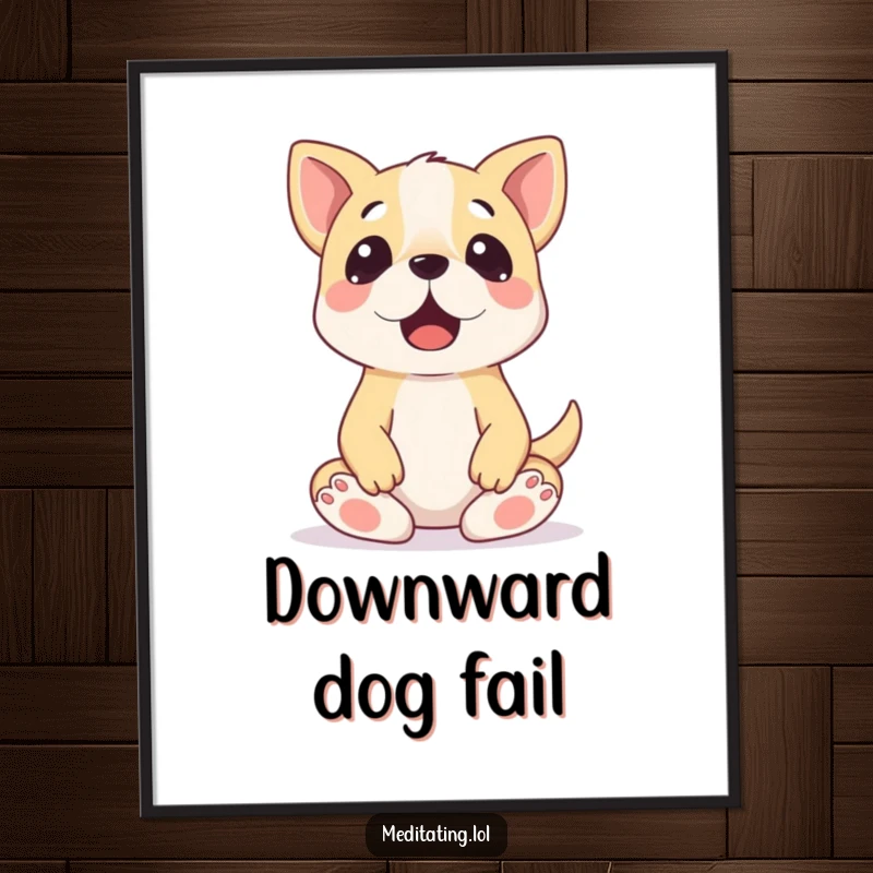 Funny Dog Meditation Digital Art: A surprised dog in a comical, wobbly meditation pose, ideal for printable wall art.