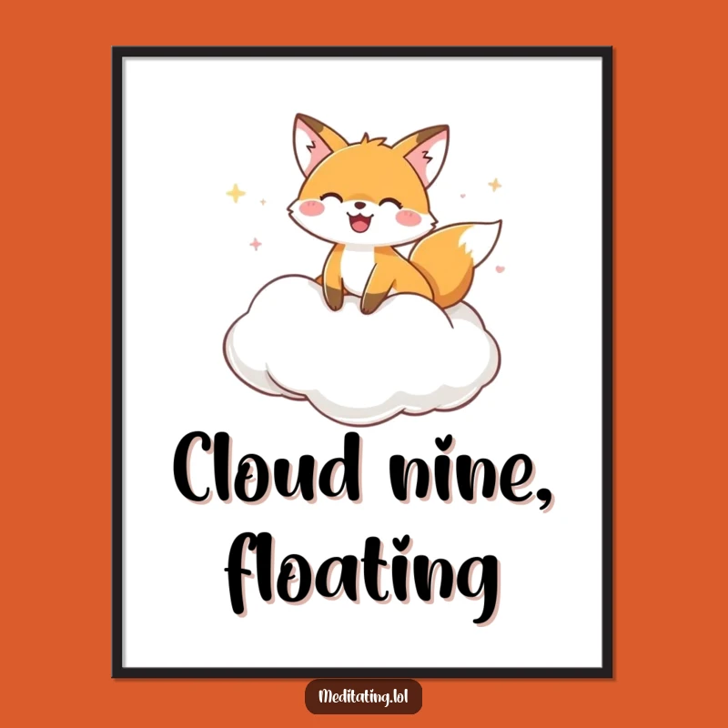 Funny Fox Cloud Cushion Digital Art: Serene Joyful Decor Gift
