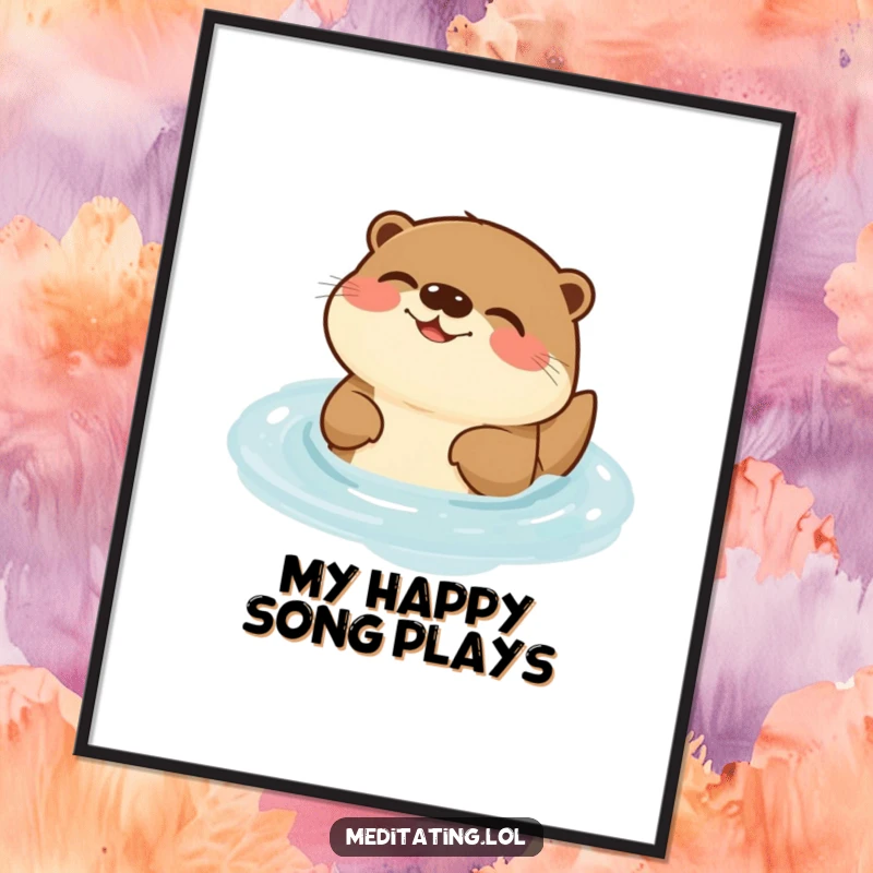 Funny Otter Digital Art Print: Humorous artwork of a joyful otter humming in water, ideal for cheerful wall decor.