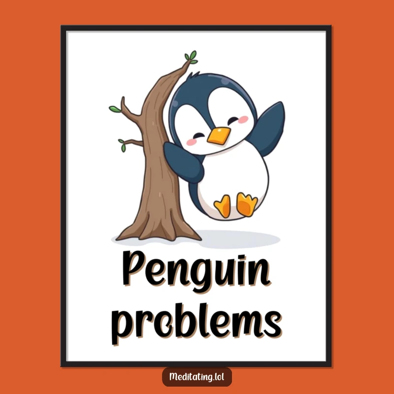 Funny Penguin Yoga Digital Art: Wobbly Pose Printable, Unique Funny Gift