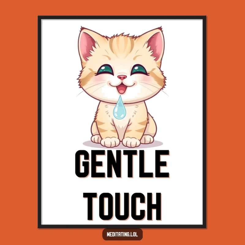 Funny Kitten Dewdrop Digital Art Print: Smiling Cat Touching Water, Instant Charm, Cute Gift