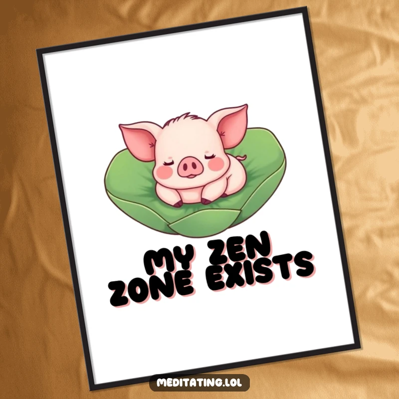 Funny Piglet Digital Art Print: Comical piglet artwork with a piglet floating on a lotus leaf, ideal for humorous wall decor.