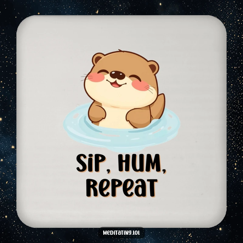 Funny Otter Coaster: A humorous coaster with a joyful otter humming in water, adding charm and protection.