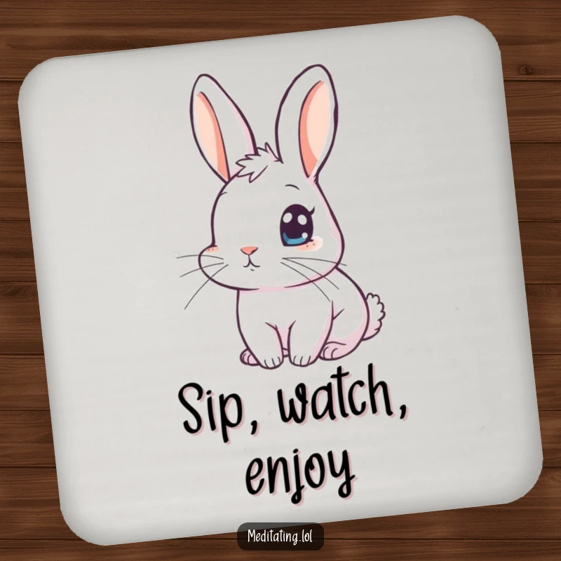 Funny rabbit drink coasters with a curious rabbit with one eye open, offering humorous and protective surface adornment.
