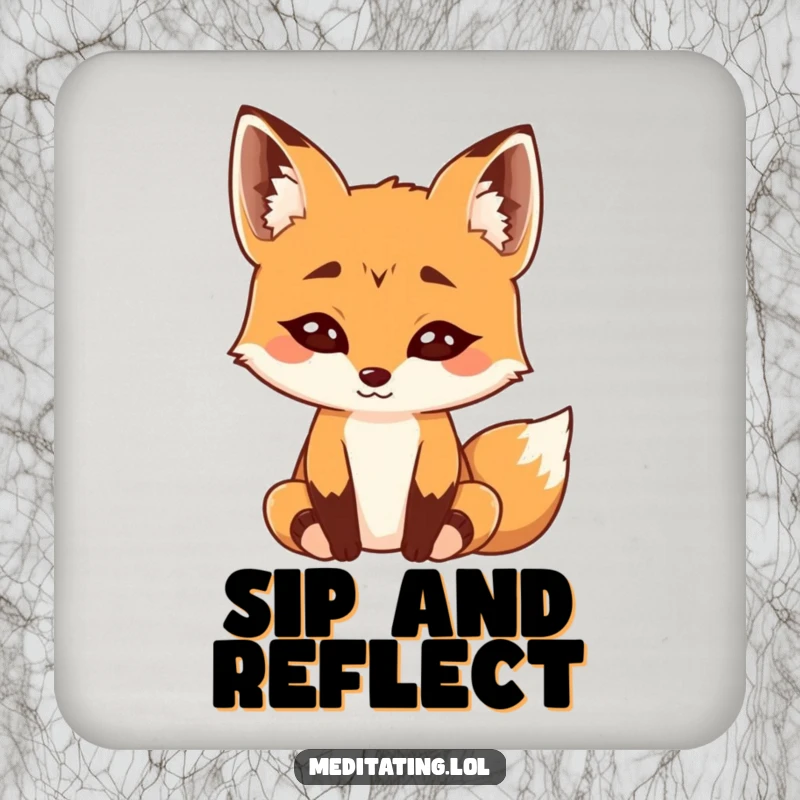 Funny Coaster: A curious fox meditates deeply with raised eyebrows, adding peaceful humor to drink protection.