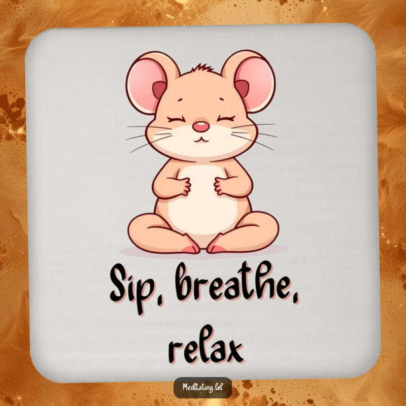 Funny Mouse Coaster: A humorous coaster with a meditating mouse, perfect for protecting surfaces with zen charm.