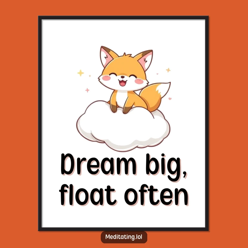 Funny Fox Cloud Cushion Poster: Serene Joyful Art Print Gift