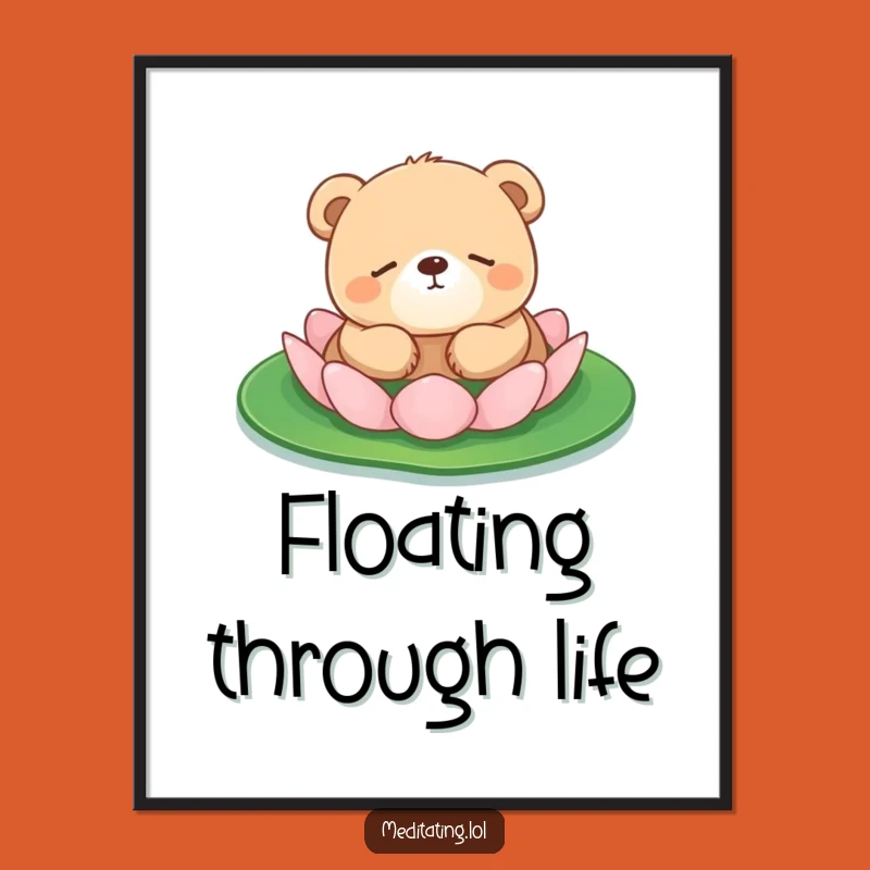 Funny Bear Cub Lily Pad Poster: Peaceful Animal Art Print for Decor