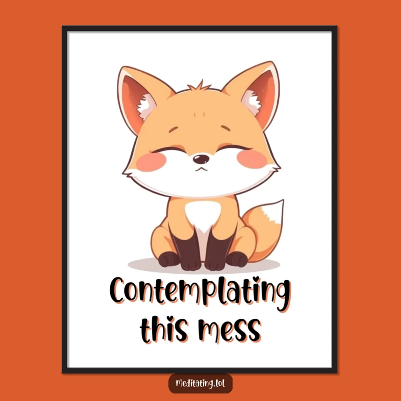 Funny Contemplating Fox Poster: Deep Thought Art for Your Walls