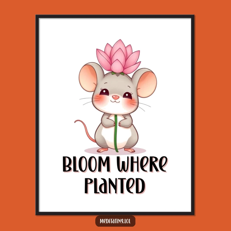 Funny Mouse Lotus Poster: Giggling Zen Art Print Gift