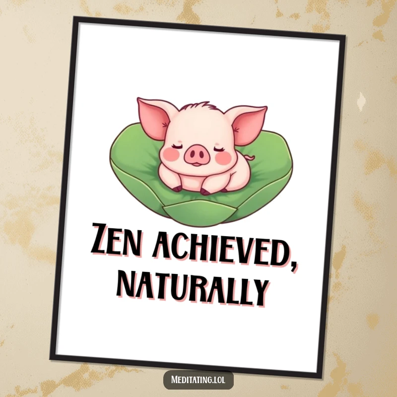 Funny Piglet Poster: A humorous illustration of a piglet serenely floating on a lotus leaf, bringing calm and cheer.