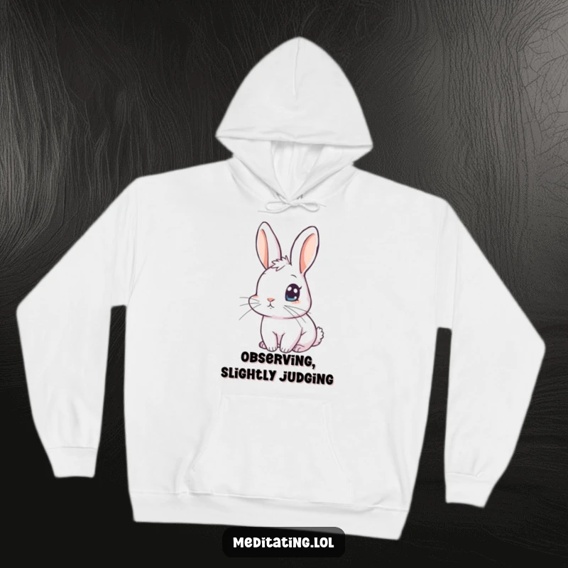 Funny rabbit hoodie featuring a curious rabbit with one eye open, providing warmth and humorous, watchful comfort.