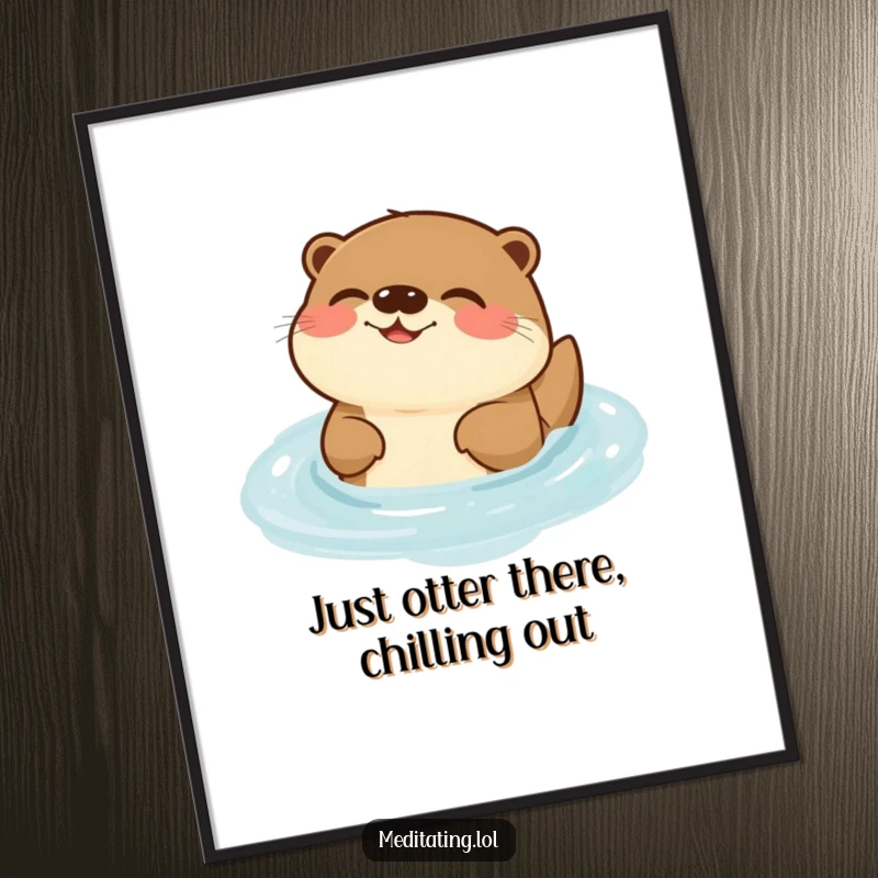 Funny Free Printable Otter Wall Art depicting a joyful otter humming softly while floating serenely in cool water, radiating peace.