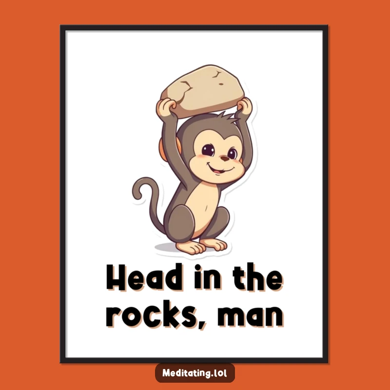 Free Printable Wall Art: Monkey Balancing Rock Funny Downloadable Art
