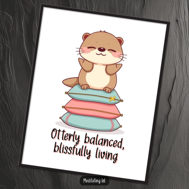Funny Free Printable Wall Art: A cheerful otter finds perfect balance on stacked cushions, bringing serene humor to your wall.