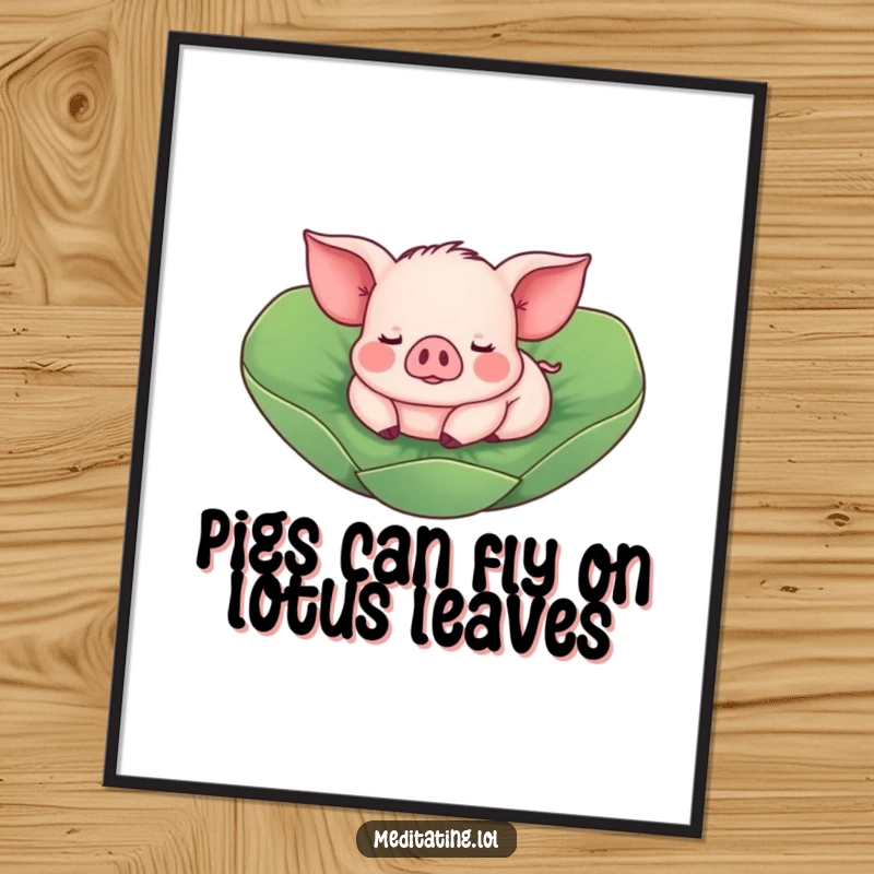 Funny Free Printable Piglet Wall Art showcasing a delightful piglet peacefully floating on a lotus leaf, radiating calm and humor.