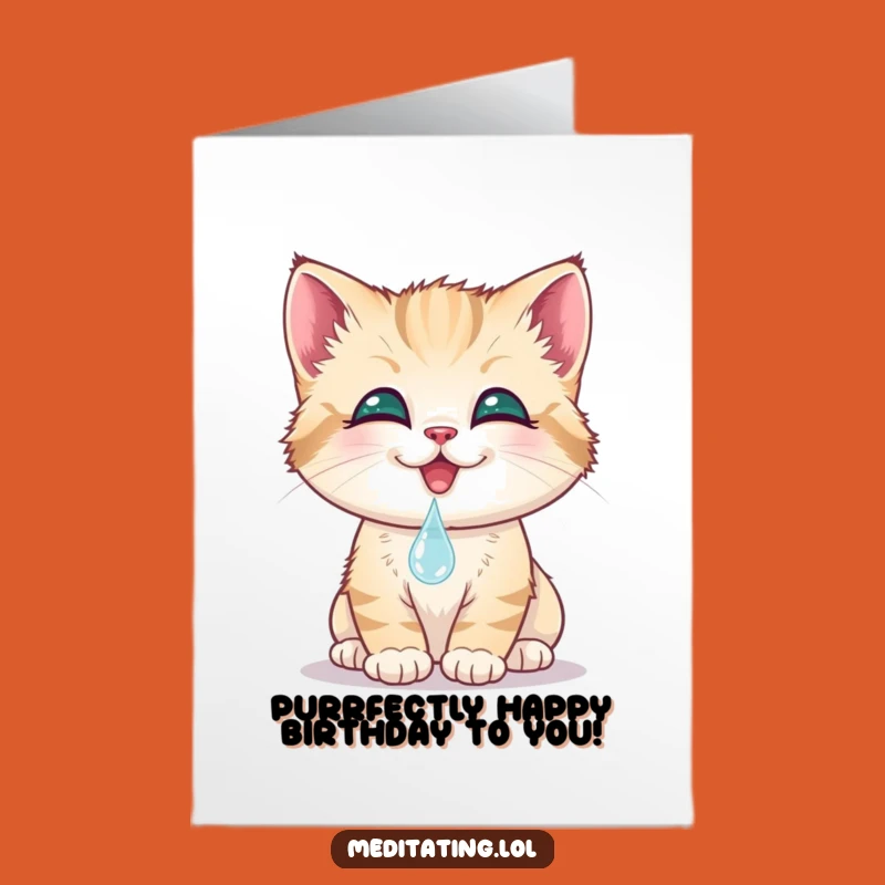 Free Printable Birthday Card: Sweet Kitten & Dewdrop - Cute Downloadable Gift