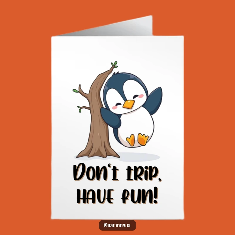 Free Printable Birthday Card: Wobbly Penguin Yoga Fail, Hilarious Downloadable Gift