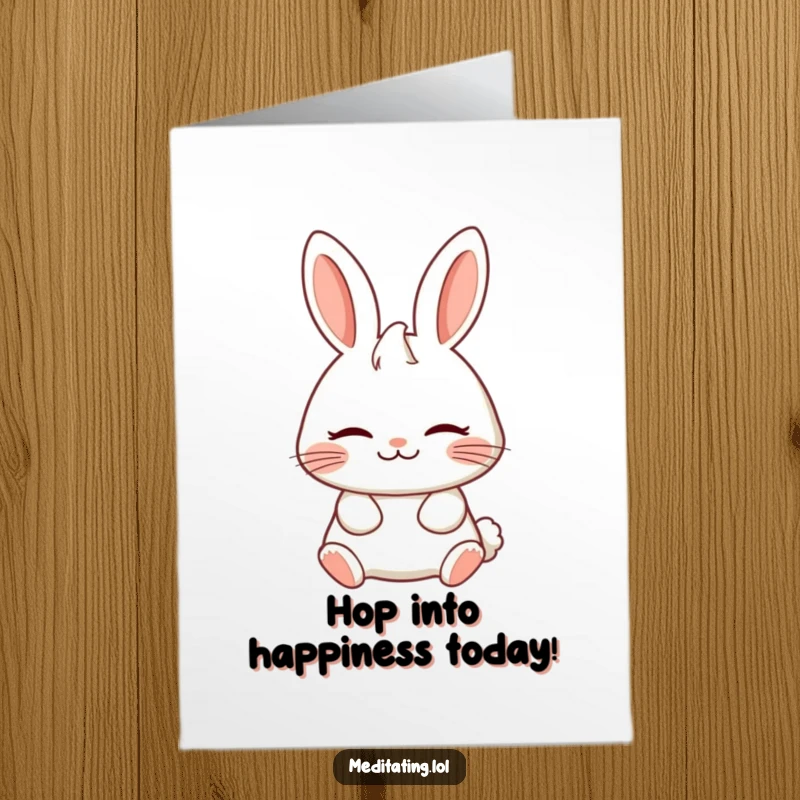 Funny Free Printable Birthday Card: Cheerful rabbit breathing deeply with a serene expression, radiating tranquility. Downloadable.