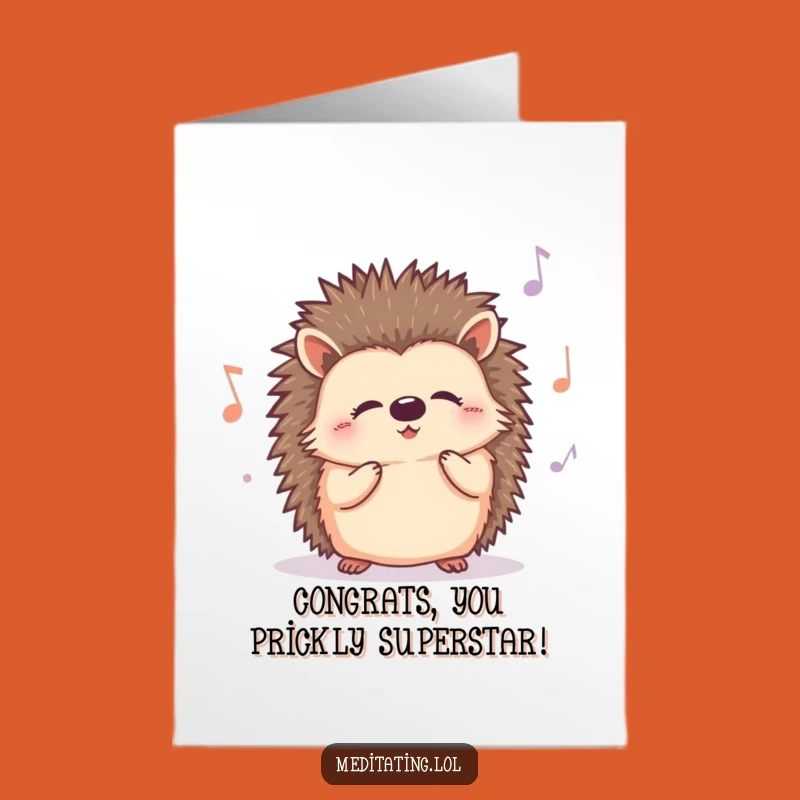 Free Printable Congrats Card: Curious Hedgehog Humming - Funny Downloadable Gift