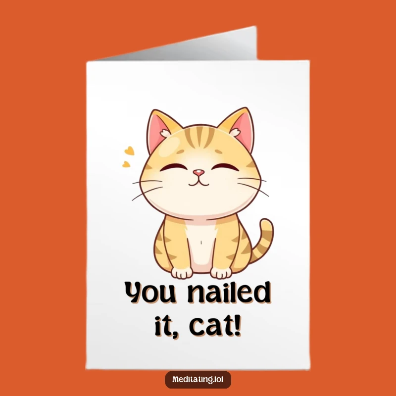 Free Printable Congrats Card: Curious Cat Hums, Funny Downloadable Gift for New Beginnings