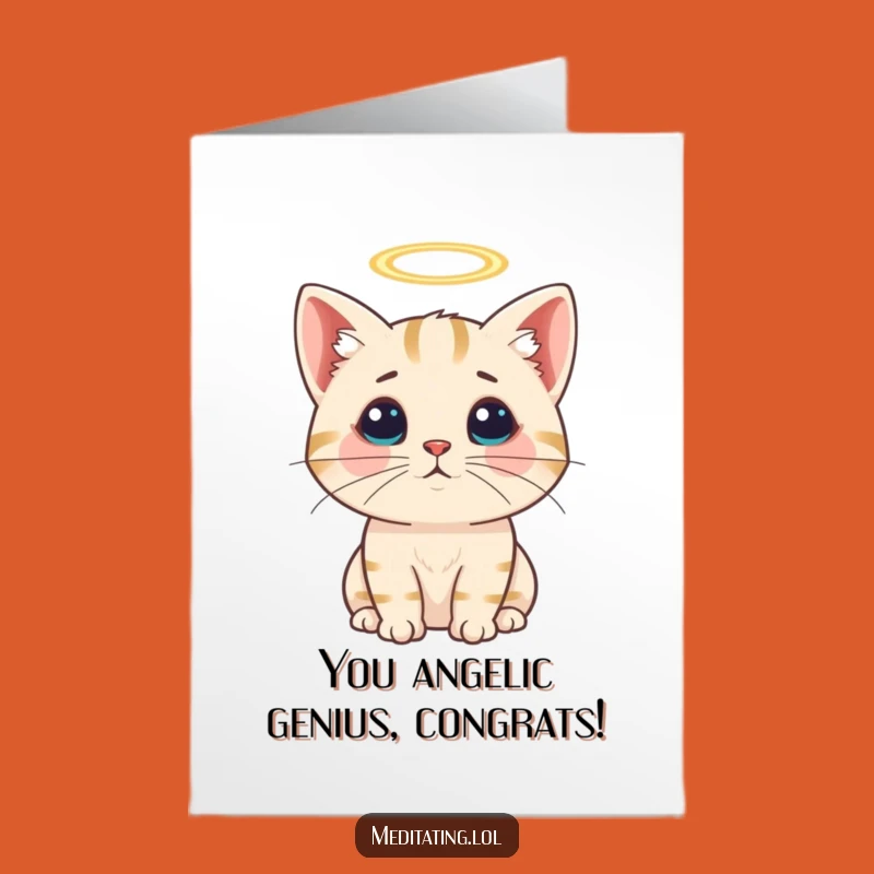 Free Printable Congratulations Card: Angelic Cat for Blessed Achievements