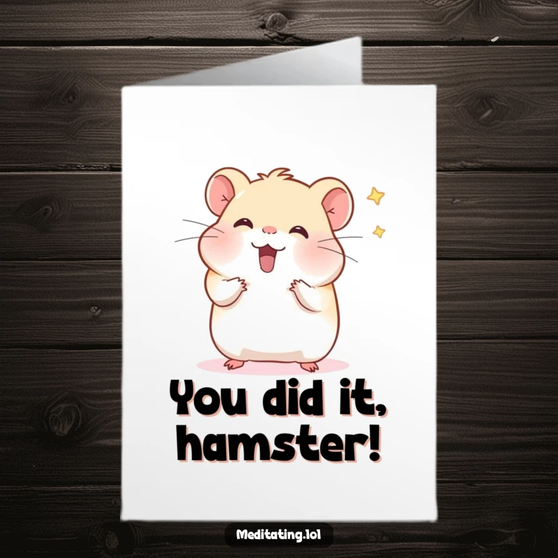 Funny Free Printable Congratulations Card: A cheerful hamster meditating, humorously wafting away distractions for ultimate success.