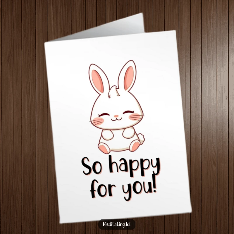 Funny Free Printable Congratulations Card: Cheerful rabbit breathing deeply, exuding peace and accomplishment. A serene downloadable.