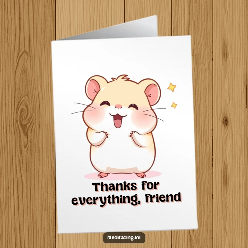 Funny Free Printable Thank You Card: A cheerful hamster meditating, humorously fanning away small distractions with a peaceful expression.